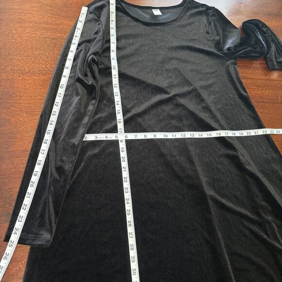 Old Navy Black Velvet Swing Dress SZ Large Whimsigoth Dark Romantic Long Sleeve - Picture 8 of 9